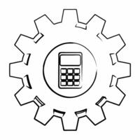 Flat Gear wheel with embedded calculator display concept as of a large gear wheel with a calculator display embedded in its center showing financial calculations isolated on Square Square vector