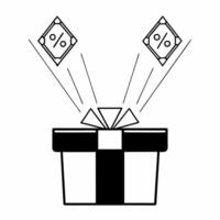 Flat Gift box with holographic sale symbols concept as A gift box sits on a glossy white background with two holographic icons floating above a glowing sale tag and a percentage sy Square Square vector
