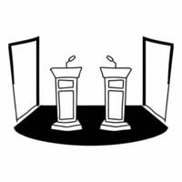 Flat Glossy debate podiums concept as Wide shot of two glossy debate podiums with Democracy etched on the front Camera slowly circles the podiums Copy space on dark background fo Square Square vector