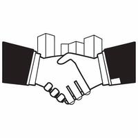 Flat Glossy handshake reflection forming cityscape concept as Close up of two hands shaking on a glossy surface their reflection morphing into a sustainable cityscape Camera slowl Square Square vector