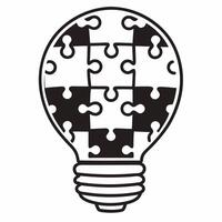 Flat Glossy Light Bulb with Puzzle Pieces and Copy Space concept as A glossy light bulb composed of puzzle pieces stands on a plain white background leaving significant copy space Square Square vector