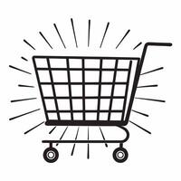 Flat Glossy Shopping Cart Icon concept as A glossy shopping cart icon stands out against a plain white background leaving ample copy space around The camera captures a straight on Square Square vector