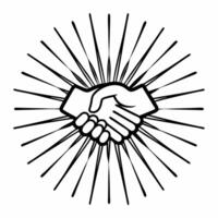 Flat Glowing handshake forming community web concept as Close up of a holographic handshake with energy streams extending from it to form a web connecting community icons Camera z Square Square vector
