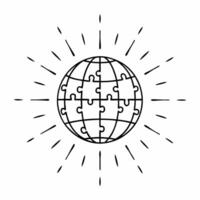 Flat Glowing puzzle globe with community business pieces concept as Close up of abstract glowing puzzle pieces forming a globe Each piece represents different community and busine Square Square vector