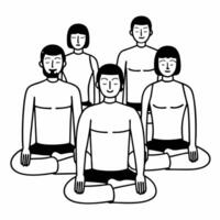 Flat Group sound healing session concept as Medium shot of people participating in an impromptu sound healing session Camera pans across faces showing various states of relaxation Square Square vector