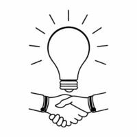 Flat Handshake and Lightbulb Icon concept as A illustration of a handshake beneath a lightbulb representing collaborative innovation in ESG negotiations Isolated on a white Square Square vector
