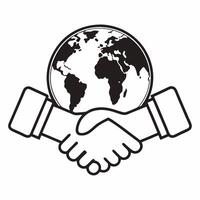 Flat Handshake and Globe Icon concept as A graphic showing a handshake overlaying a globe representing global collaboration in ESG negotiations Isolated on a white backgrou Square Square vector