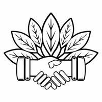 Flat Handshake and Leaf Icon concept as A illustration of a handshake with leaves symbolizing agreement and environmental commitment in ESG negotiations Isolated on a white Square Square vector