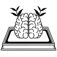 Flat Holographic brain sprouting green ideas concept as Dolly shot approaching a holographic human brain with glowing synapses Green shoots and leaves emerge from the brain symbol Square Square vector