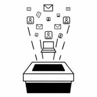 Flat Holographic ballot box with floating policy icons concept as Close up of a glowing holographic ballot box with policy icons floating around it Camera slowly rotates to reveal Square Square vector