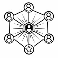 Flat Holographic corporate responsibility web concept as Close up of a holographic web connecting various corporate responsibility initiatives each represented by a glowing icon T Square Square vector