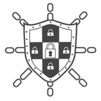 Flat Holographic election security shield concept as Close up of a glowing holographic shield symbolizing election security and integrity The shield rotates to reveal various secu Square Set 2 Square vector
