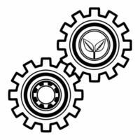 Flat Holographic gears interlocking with ecosystem concept as Close up of holographic gears meshing with natural elements like leaves water droplets and soil The gears and nature Square Square vector
