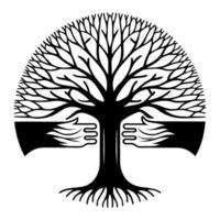 Flat Holographic handshake merging into tree concept as Tracking shot of two holographic hands shaking gradually morphing into a glowing tree Camera pans out to reveal the trees r Square Square vector