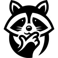 Tattoo of raccoon thinker front view thought and held his chin with his paw in monochrome. Engraving minimalistic image in black ink drawing on white background vector