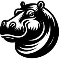 Tattoo of hippopotamus side view head in monochrome. Wild hippo portrait. Engraving minimalistic image in black ink drawing on white background vector