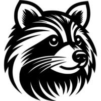 Tattoo of raccoon face close up side view in monochrome. Engraving minimalistic image in black ink drawing on white background vector