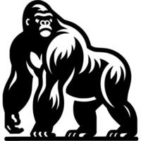 Tattoo of giant gorilla walks looking back in monochrome. Huge strong monkey. Engraving minimalistic image in black ink drawing on white background vector