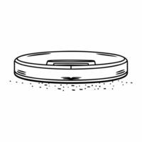 Flat Holographic robot vacuum with floating cleaning path concept as Pan shot of a holographic robot vacuum on a white floor A holographic cleaning path and dirt particles float a Square Square vector
