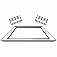 Flat Holographic tablet with floating credit cards concept as Tilt shot starting from a low angle revealing a holographic tablet on a white surface As the camera tilts up holograp Square Square vector