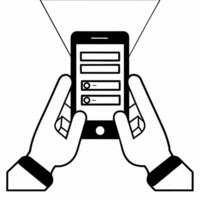 Flat Holographic voting app on smartphone concept as Close up of a hand holding a smartphone with a holographic voting app interface projected above it The app shows various votin Square Set 2 Square vector
