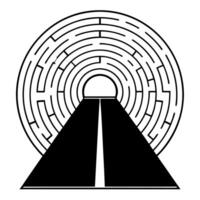 Flat Holographic white labyrinth with glowing solution path concept as Medium shot of a holographic white labyrinth with a glowing path to the center Camera navigates through the Square Square vector