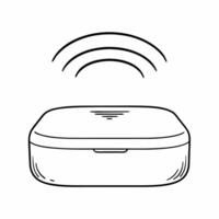 Flat Holographic wireless earbuds with floating soundwaves concept as Tilt shot starting from a low angle showing holographic wireless earbuds on a white charging case As the came Square Square vector