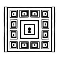 Flat Integrity lock and key maze podium concept as Close up of a podium formed by a maze of locks and keys representing election security Camera navigates through the maze reveali Square Square vector