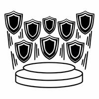 Flat Integrity shield force field podium concept as Wide shot of a podium surrounded by overlapping shield icons creating a force field effect for election integrity Camera moves Square Square vector