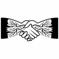 Flat Intertwined tree roots forming handshake concept as Close up pan of abstract glowing tree roots intertwining to form a handshake silhouette Camera pulls back to reveal a dive Square Square vector