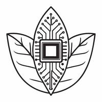 Flat Leaf and Circuit Board Icon concept as A illustration of a leaf merging with a circuit board representing green technology in ESG business Isolated on a white backgrou Square Square vector