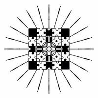 Flat Levitating handshake formed by puzzle pieces concept as Wide shot of two hands forming a handshake composed of interlocking puzzle pieces floating in space Camera zooms in to Square Square vector