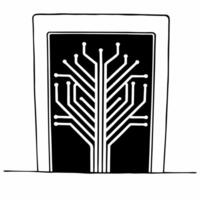 Flat Macro of Business Card with Green Circuit Lines concept as A close up image of a business card featuring green circuit lines forming a tree The camera focuses on the cards de Square Square vector