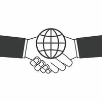 Flat Macro of Handshake Over Globe concept as A close up image of two hands shaking over a small globe The camera focuses on the handshake and globe symbolizing global compromise Square Square vector
