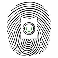 Flat Macro of Fingerprint with Holographic Green Energy Symbol concept as A close up image of a fingerprint overlaid with a holographic green energy symbol The camera zooms in to Square Square vector