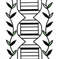 Flat Macro of Holographic DNA Helix with Green Leaves concept as A close up image of a holographic DNA helix intertwined with green leaves The camera focuses on the fusion of biol Square Square vector