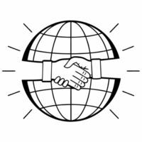 Flat Macro of Holographic Hands Shaking over Globe concept as A close up image of two holographic hands shaking above a globe The camera focuses on the handshake and the globe sym Square Square vector