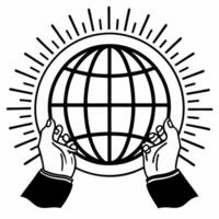 Flat Macro of Holographic Hands Shaking over Globe concept as A close up image of two holographic hands shaking above a globe The camera focuses on the handshake and the globe sym Square Set 2 Square vector