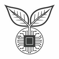 Flat Macro of Leaf Growing from Circuit Board concept as A close up image of a green leaf sprouting from a futuristic circuit board The camera zooms in to highlight the merging po Square Square vector
