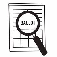 Flat Magnifying glass over ballot concept as illustration of a large magnifying glass hovering over a detailed ballot emphasizing the importance of scrutiny and informed vot Square Square vector