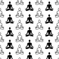 Flat Meditation pose outline tiles concept as Seamless pattern of simple white outlines depicting various meditation poses Camera slowly pans across the tiles emphasizing the dive Square Square vector