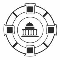 Flat Orbital policy lifecycle concept as Close up of a circular policy lifecycle diagram with stages orbiting a central Democracy hub Camera follows the orbital path showcasing po Square Square vector