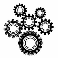 Flat Orbiting gears forming community silhouette concept as Macro view of mechanical gears floating and rotating to form the silhouette of a diverse community Camera pans across t Square Square vector