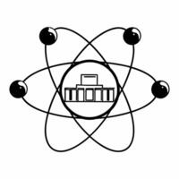 Flat Orbiting molecular structure of sustainable materials concept as Close up of a rotating molecular structure representing sustainable materials Camera zooms out to show the mo Square Square vector