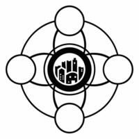 Flat Orbiting molecular structure of community centric business concept as Close up of a rotating molecular structure representing community centric business practices Camera zoom Square Square vector