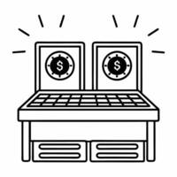 Flat Payment terminal with holographic icons concept as A payment terminal on a glossy white countertop features two hovering holographic icons a glowing dollar sign and a checkmar Square Square vector
