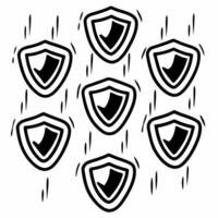 Flat Plain backdrop with floating integrity shields concept as Wide shot of a plain light blue background with white integrity shield icons floating in zero gravity Camera slowly Square Square vector