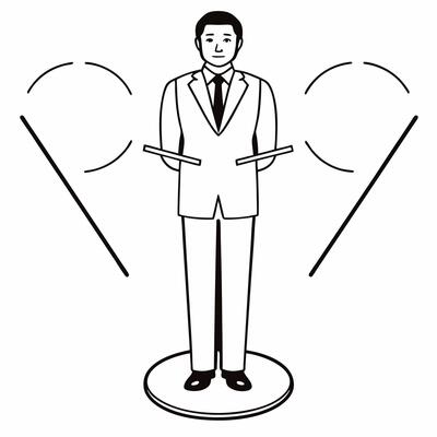 Flat Plain backdrop with holographic politician concept as Wide shot of a plain backdrop with a holographic figure giving a speech Camera circles the shimmering politician Large Square Square