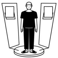 Flat Plain background with holographic voter concept as Wide shot of a plain backdrop with a holographic figure casting a vote Camera circles the shimmering voter Large copy spac Square Square vector