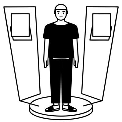 Flat Plain background with holographic voter concept as Wide shot of a plain backdrop with a holographic figure casting a vote Camera circles the shimmering voter Large copy spac Square Square